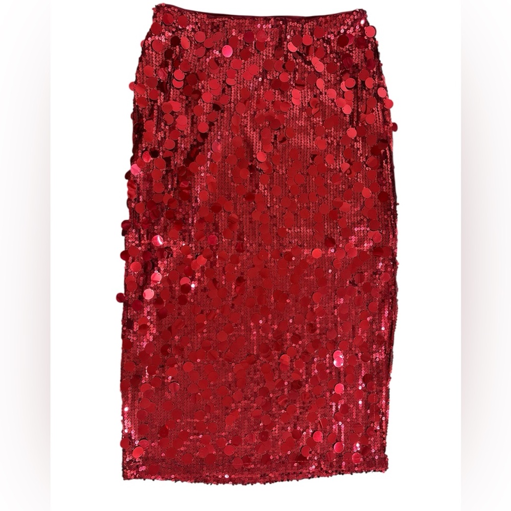 NWT Bar III Trendy Glam Scarlet Paillette Sequin Side-Slit Midi Skirt Size S